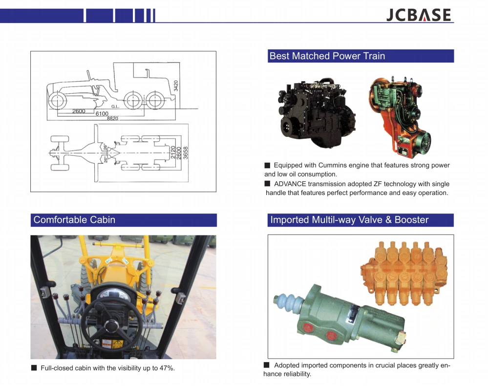 JCBASE Motor Grader MG717 Operating Weight 14.5ton with Cummins Engine 6BTA5.9 132KW@2200rpm